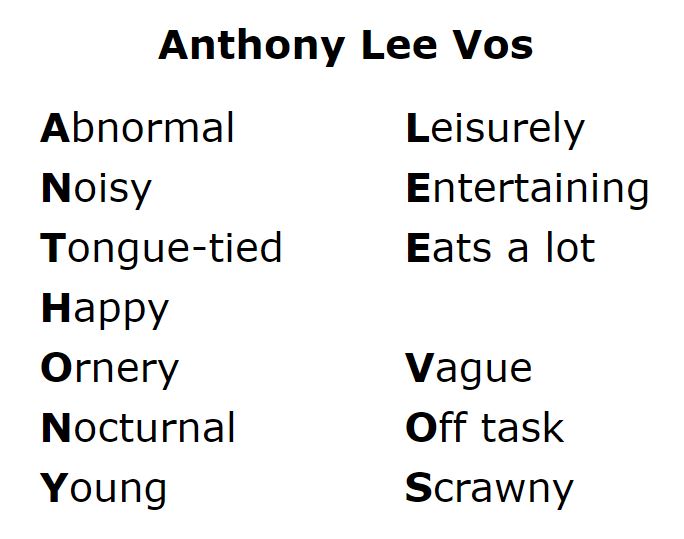 Acrostic of Anthony Lee Vos